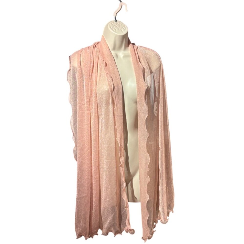 INC International Concepts Ruffle-Edge Metallic Evening Wrap, OS, Peach